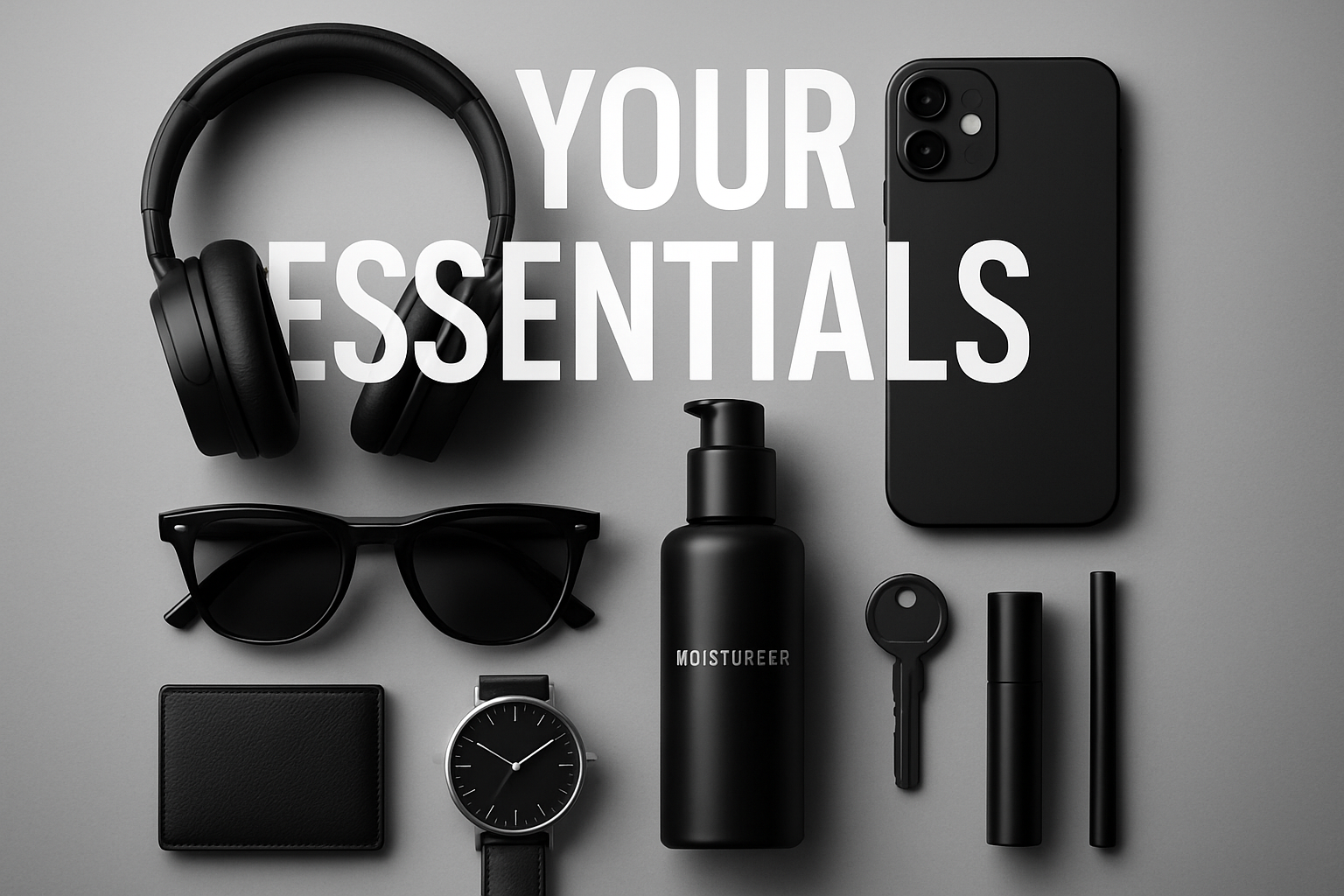 BLACK AND WHITW THEME ALSO ADD TEXT YOUR ESSENTIALS